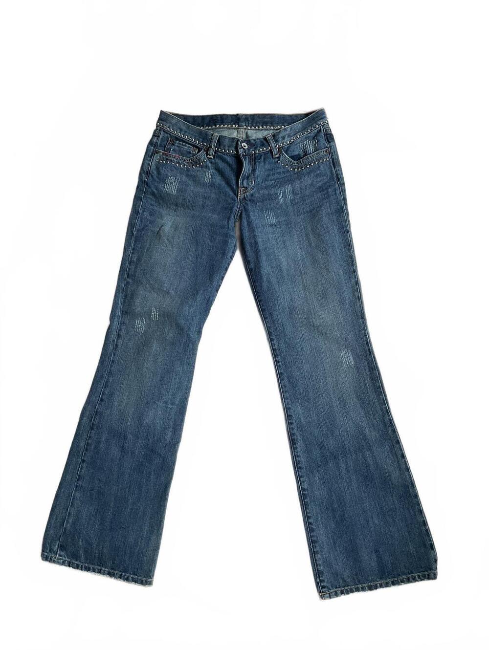 X2 Denim Laboratory Y2K Low Rise Studded Flare Jeans Size 32x30